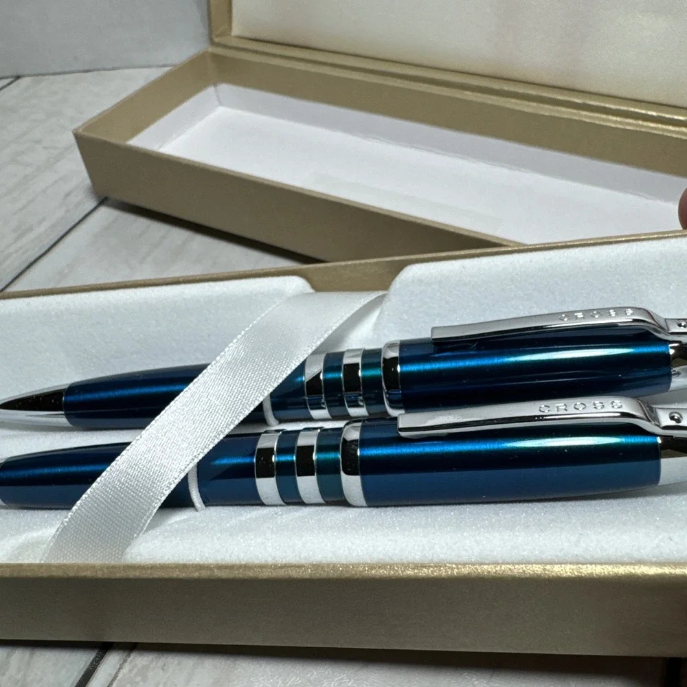 Cross Ball Point Pen &  Pencil Set Blue & Silver  With Gift Box